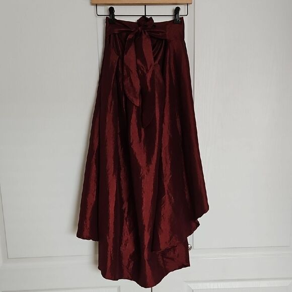 Revamped Burgundy Maxi High Low Skirt with Tie Front - Picture 1 of 16